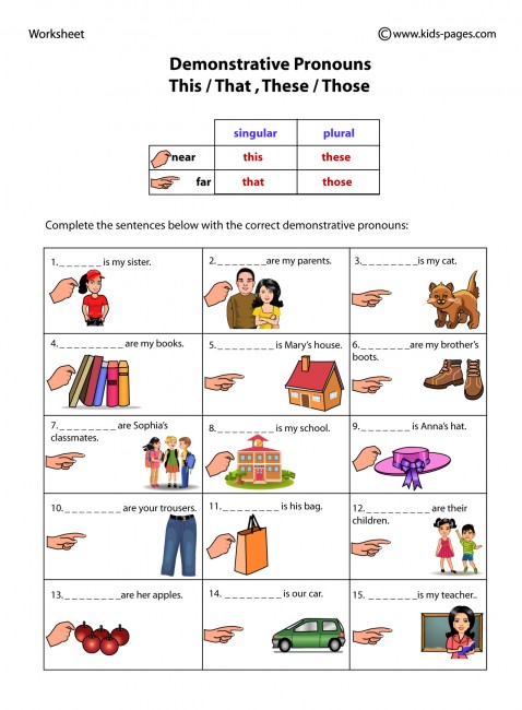 Demonstrative Pronouns Worksheet